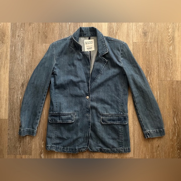 PULL & BEAR Denim Button Blazer Jacket $123 SIZE MEDIUM Spain Classic Midweight - Picture 3 of 7